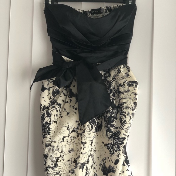Black and White Short Cocktail Atlas Dress -Size S - Picture 2 of 4